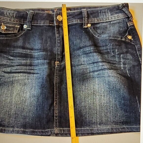 13 IZ PREMIUM DENIM whisker wash BLUE JEAN MINI SKIRT JUNIOR - Picture 3 of 8